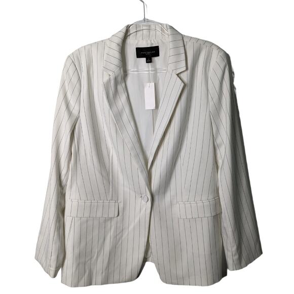 Ann Taylor Factory One Button Blazer White Blue Pinstripe Plus Size 16 NWT - Picture 1 of 11